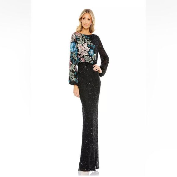NWT Mac Duggal Embellished Sequin Long Sleeve Blouson Gown size 4 $ 598.00 - Picture 5 of 9
